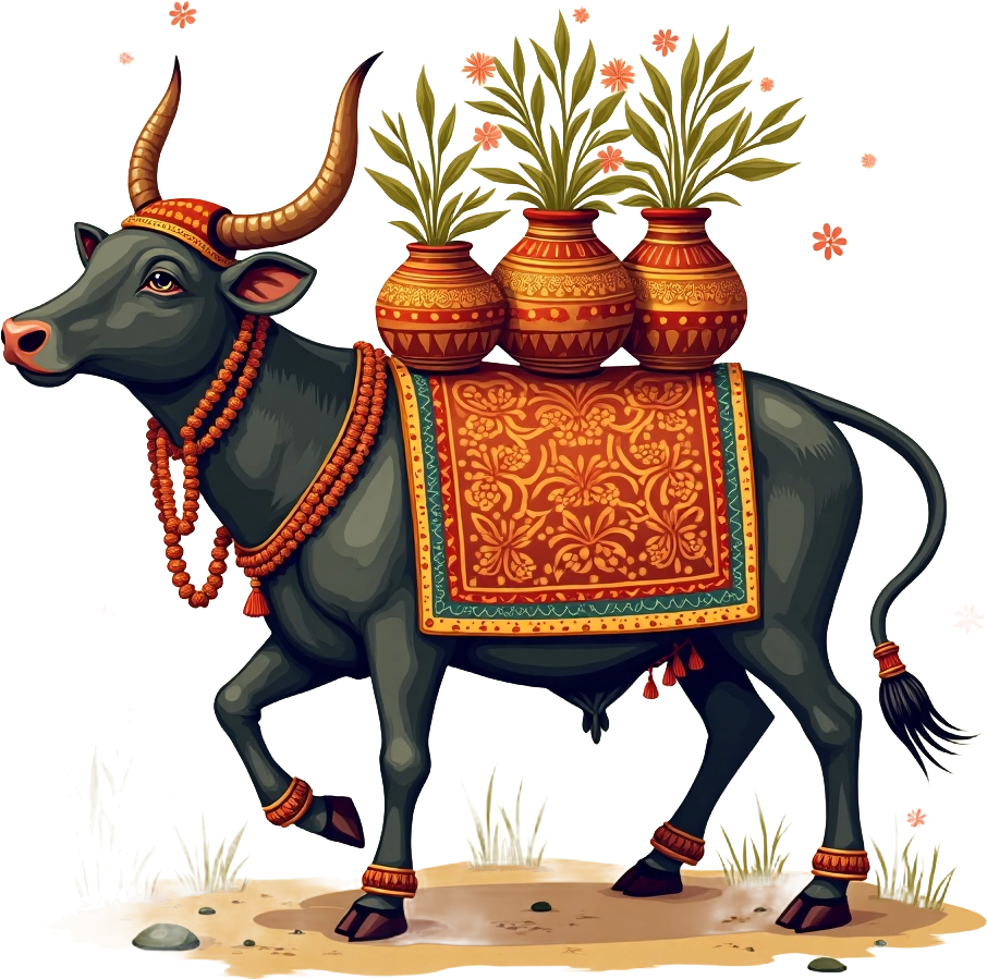 Festive Bull Carrying Floral Vases